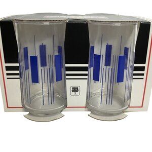 VTG CRISA Clearly Glassware Atomic Geometric Highball Glasses 4 w/Box 12oz MCM